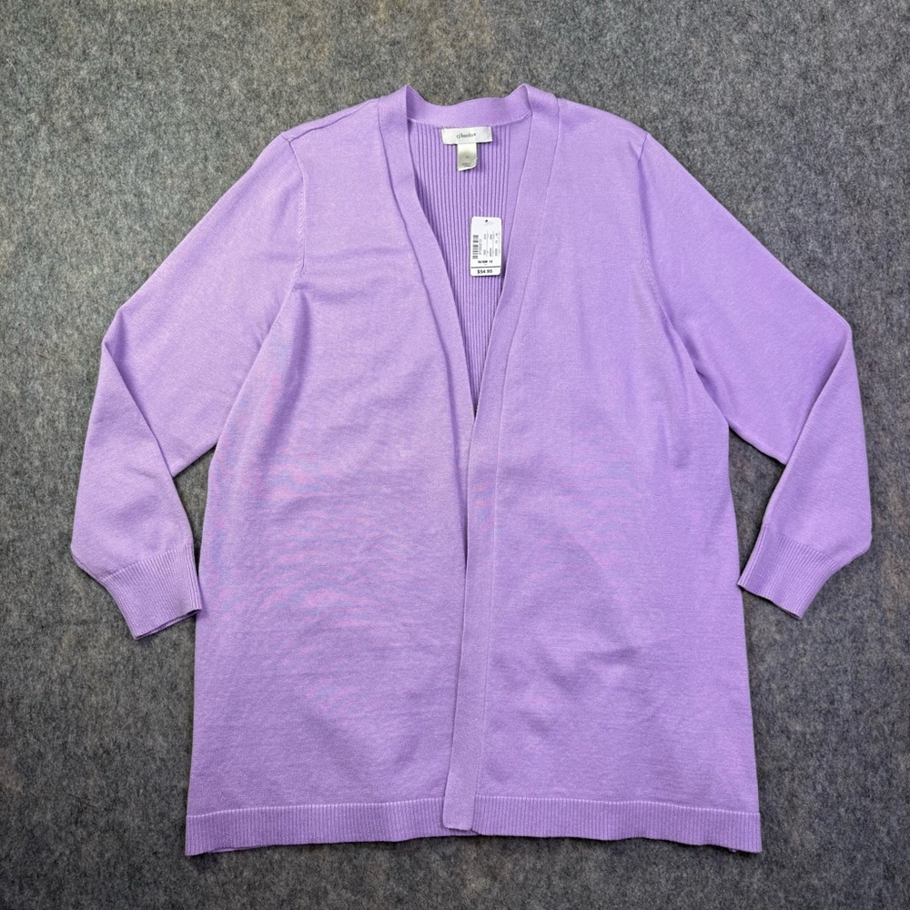 Cj Banks Cardigan Womens Plus Sz 1X Lavender Open Front Drawstring Waist Sweater